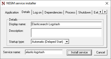 install windows logstash nssm details