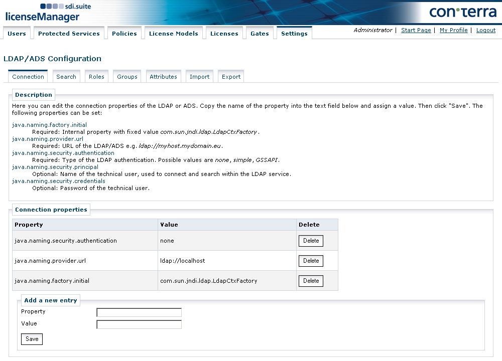 licman settings ldap connection en