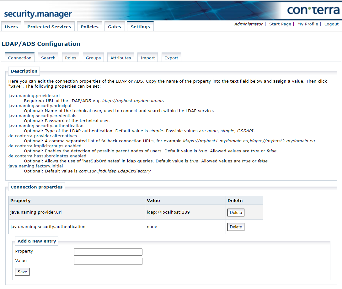 licman settings ldap connection en