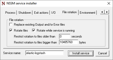 install windows logstash nssm log rotation